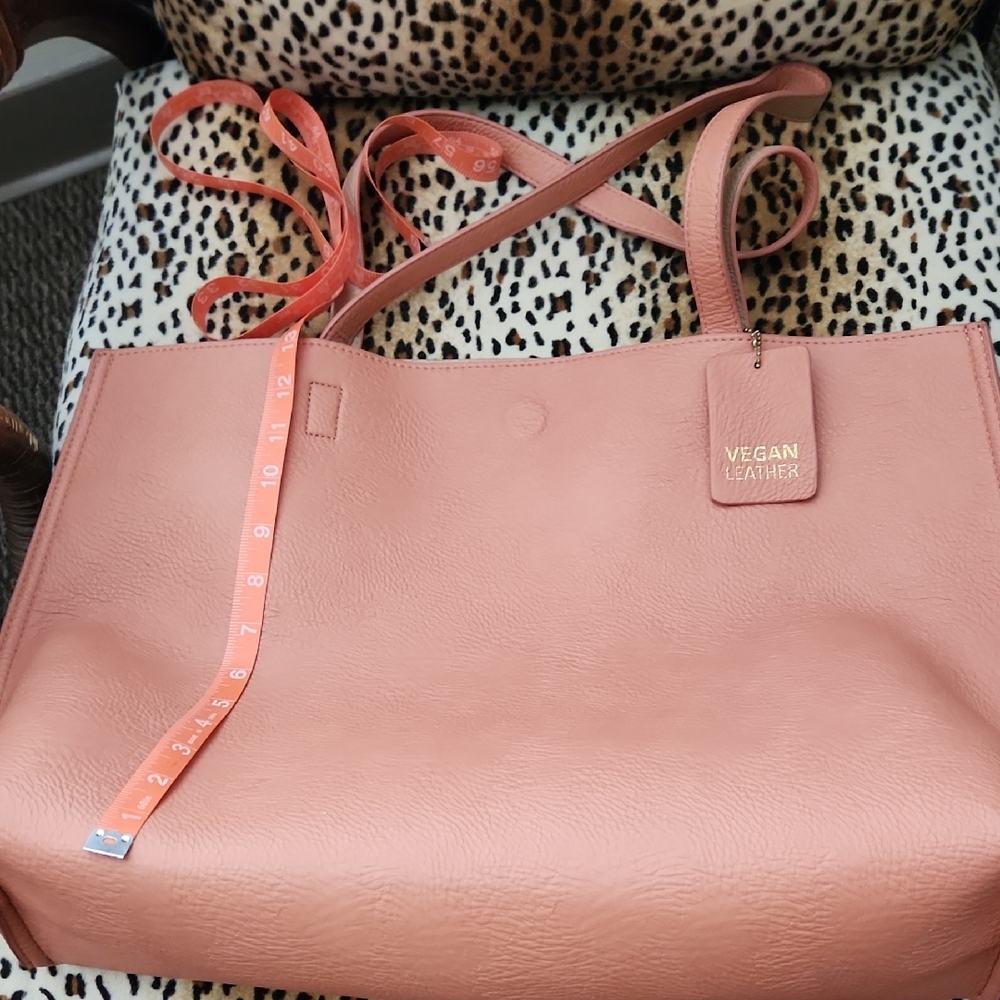 Peach Color Vegan Leather Tote Bag with Structured Design